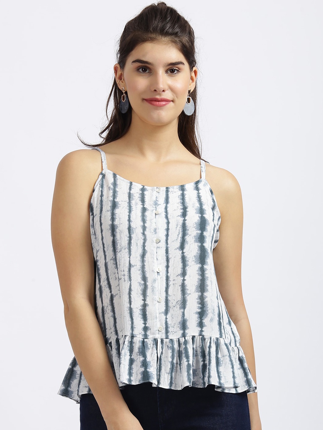 

Zink London White & Grey Printed A-line Top