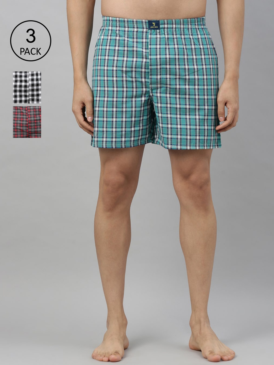 

Joven Men Pack Of 3 Checked Boxers-JB3C007, Multi