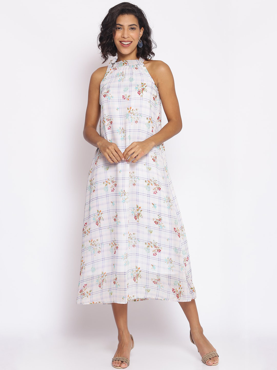 

Cottinfab Women Multicoloured Printed A-Line Dress, Multi