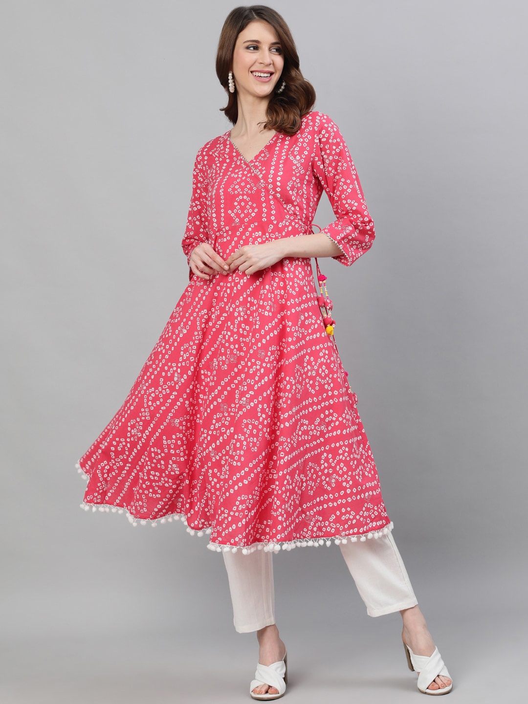 

Ishin Women Pink Bandhani Printed Anarkali Kurta