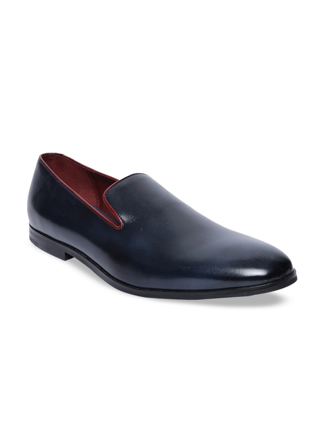 

Rare Rabbit Men Navy Blue Leather Formal Slip-Ons