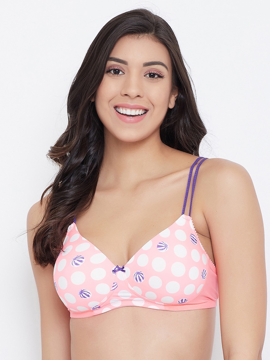

Clovia Pink & White Printed Non-Wired Lightly Padded T-shirt Bra BR1737U2236E