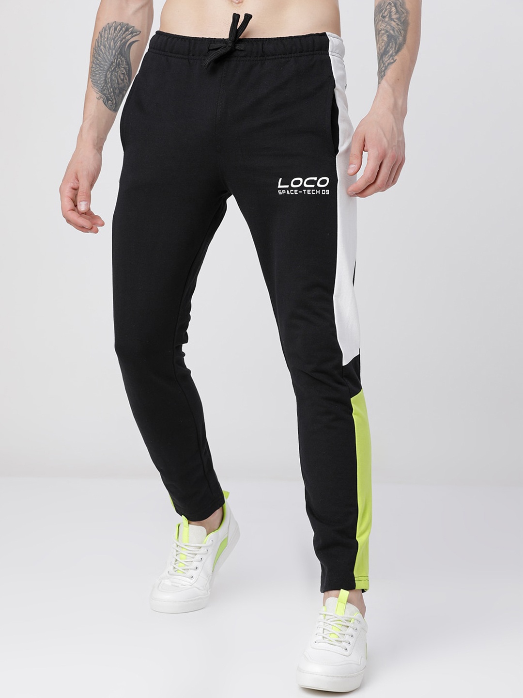 LOCOMOTIVE Men Black & White Solid Slim-Fit Track Pants