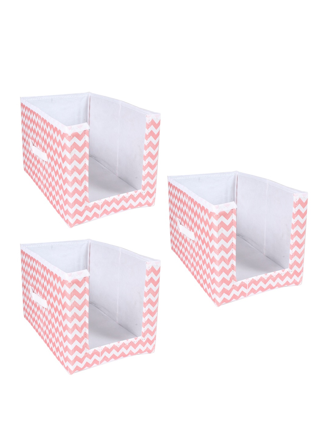 

prettykrafts Set Of 3 White & Peach-Coloured Printed Shirt Stacker Closet Organizers