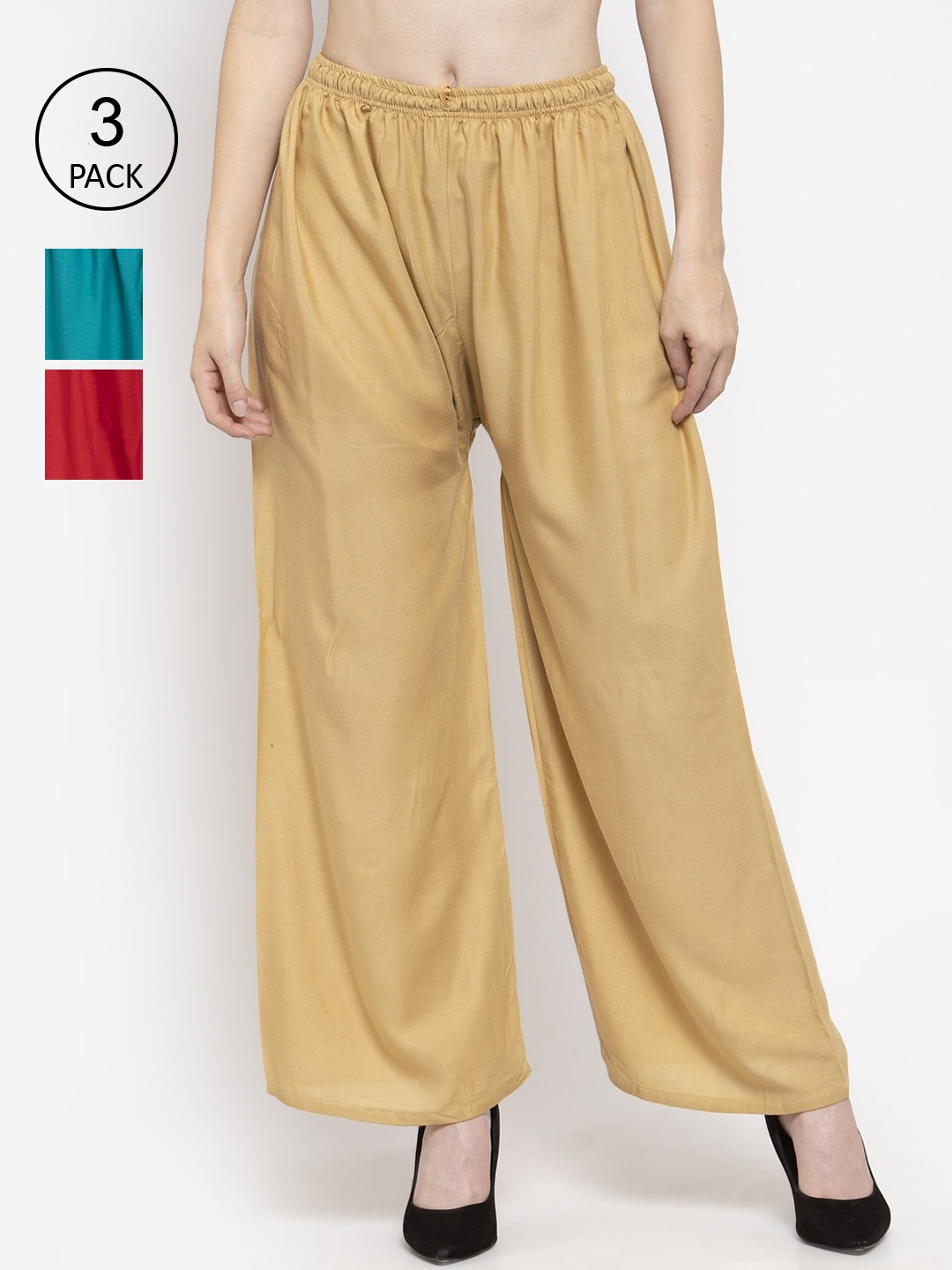 

Clora Creation Women Beige & Red Set of 3 Solid Wide Leg Palazzos