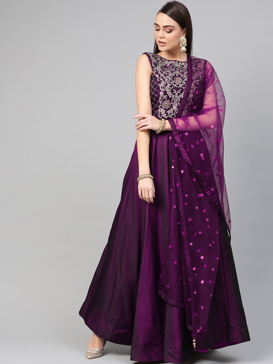 

Chhabra 555 Women Purple Embroidered Maxi Dress