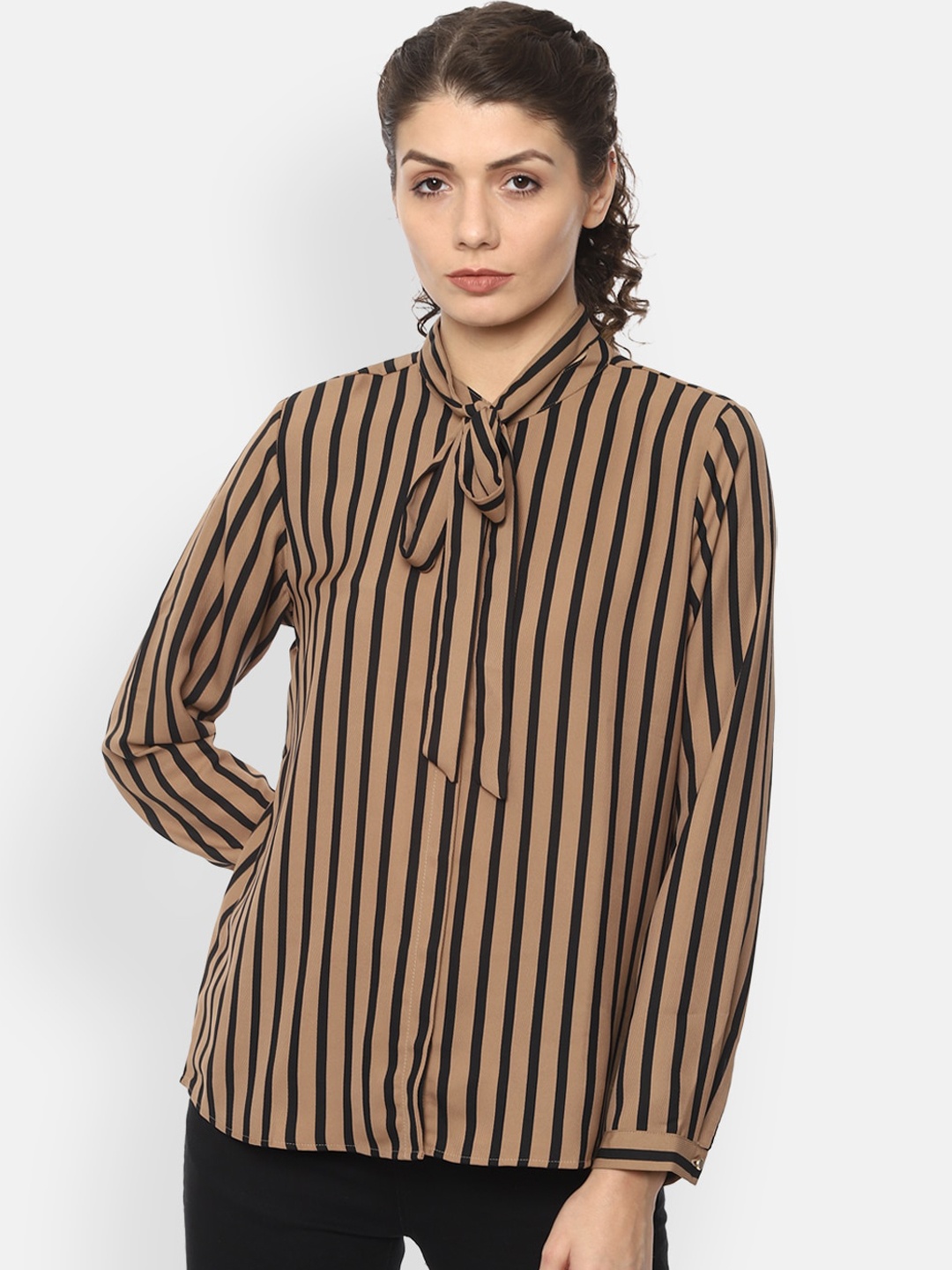 

Van Heusen Woman Women Beige Regular Fit Striped Casual Shirt