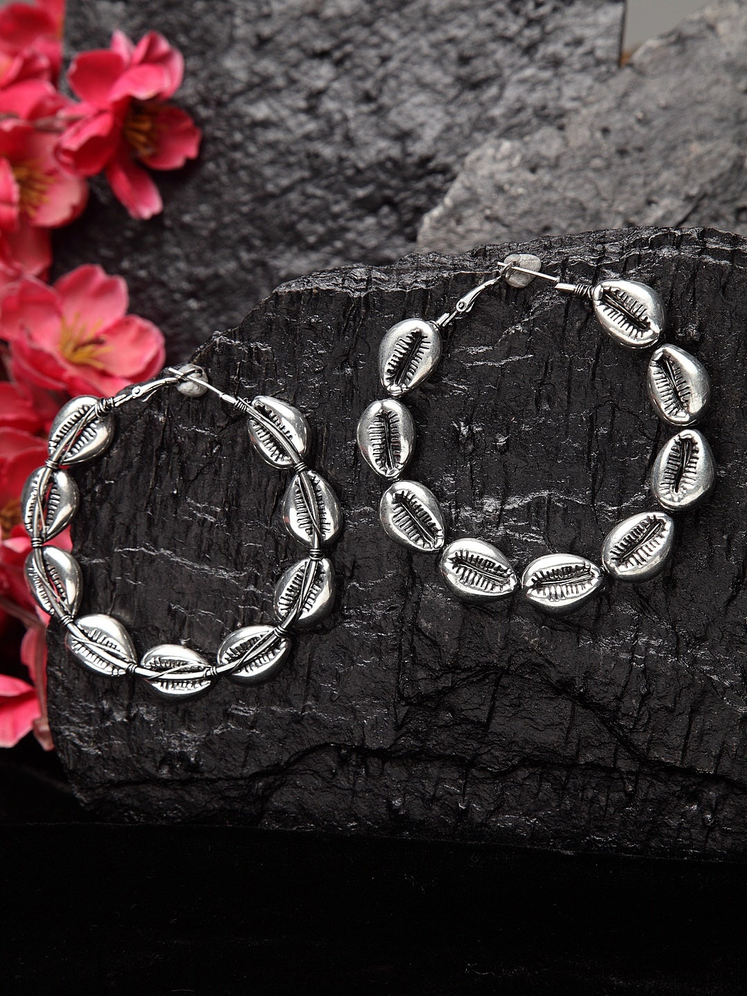 

Mooedbuille Temple Tribal Design Oxidised Silver Plated Handcrafted Hooop Earrings