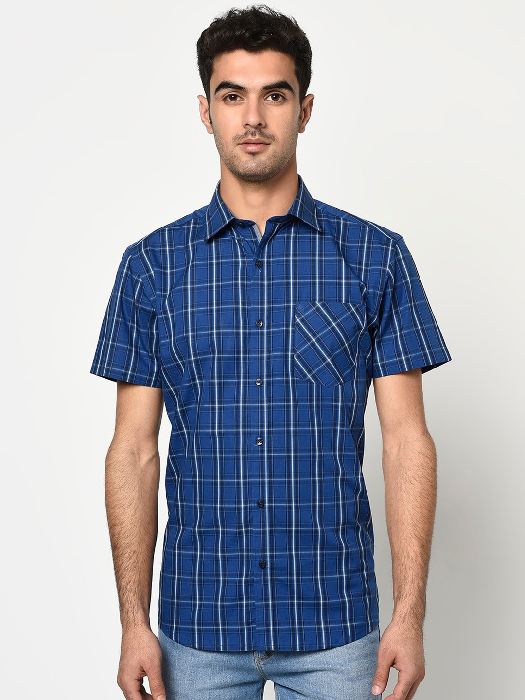 

METTLE Men Blue Regular Fit Checked Casual Shirt