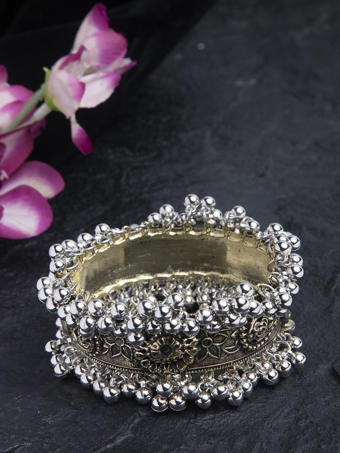 

Moedbuille Beads Studded Floral Design Oxidised Gold Plated Handcrafted Tribal Bracelet