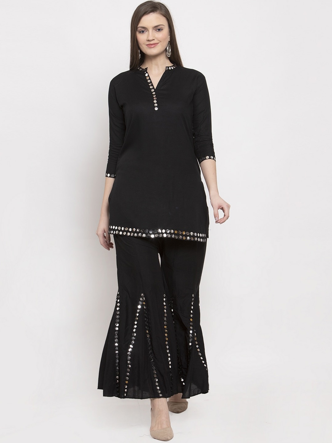

Clora Creation Women Black Embroidered Kurti with Gharara