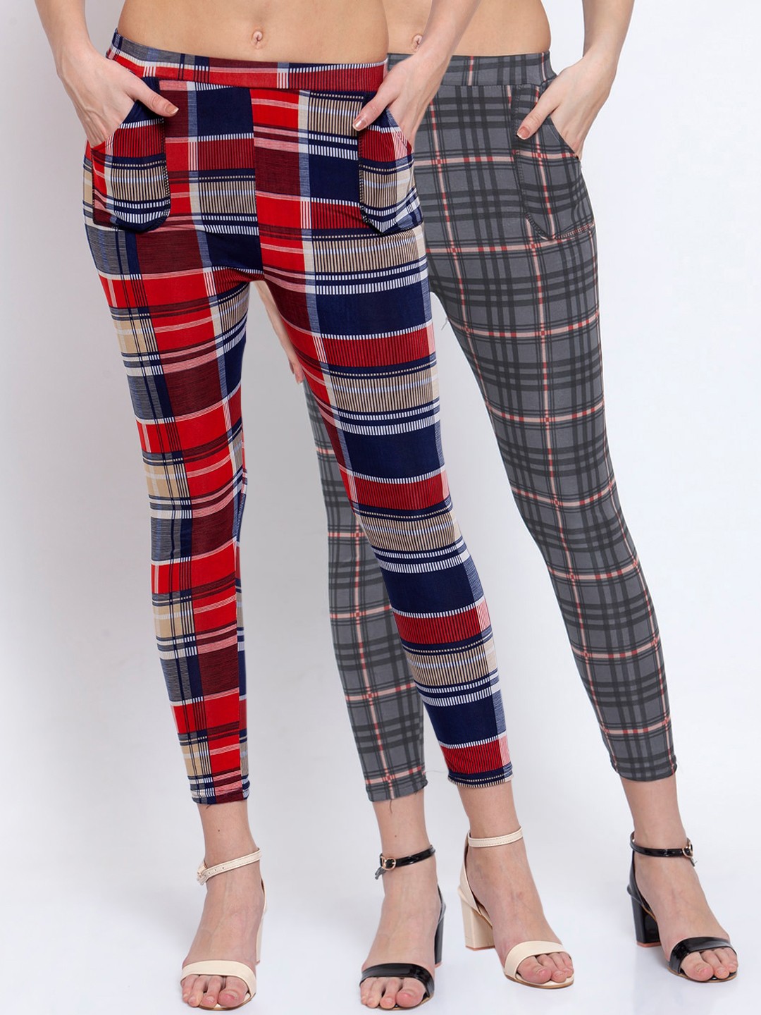 

KLOTTHE Women Pack of 2 Checked Skinny-Fit Treggings, Multi