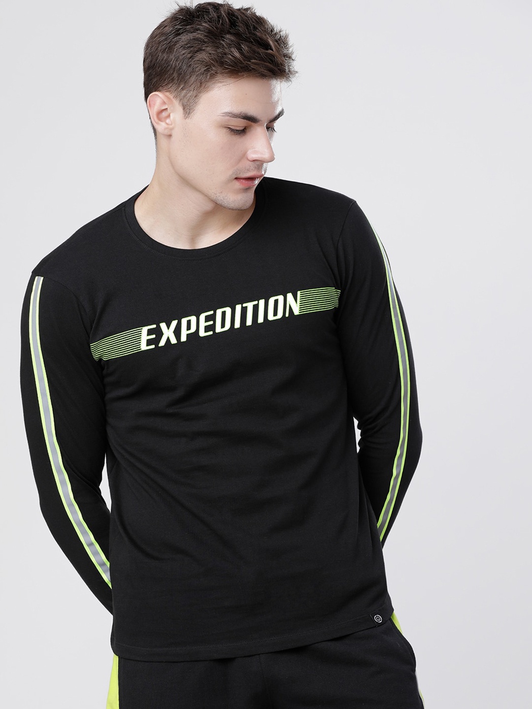 

LOCOMOTIVE Men Black Printed Round Neck T-shirt