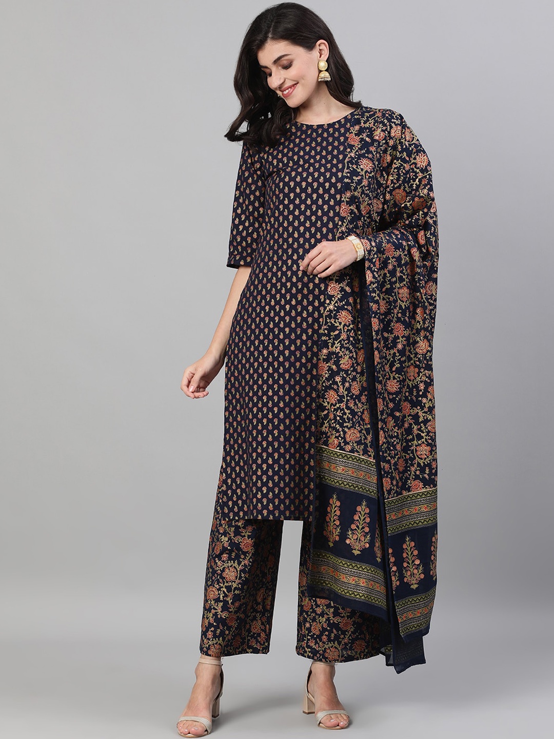 

Nayo Women Blue Printed Kurta with Palazzos & Dupatta