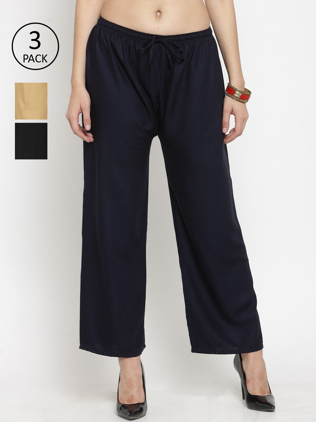

Clora Creation Women Pack Of 3 Solid Straight Palazzos, Black