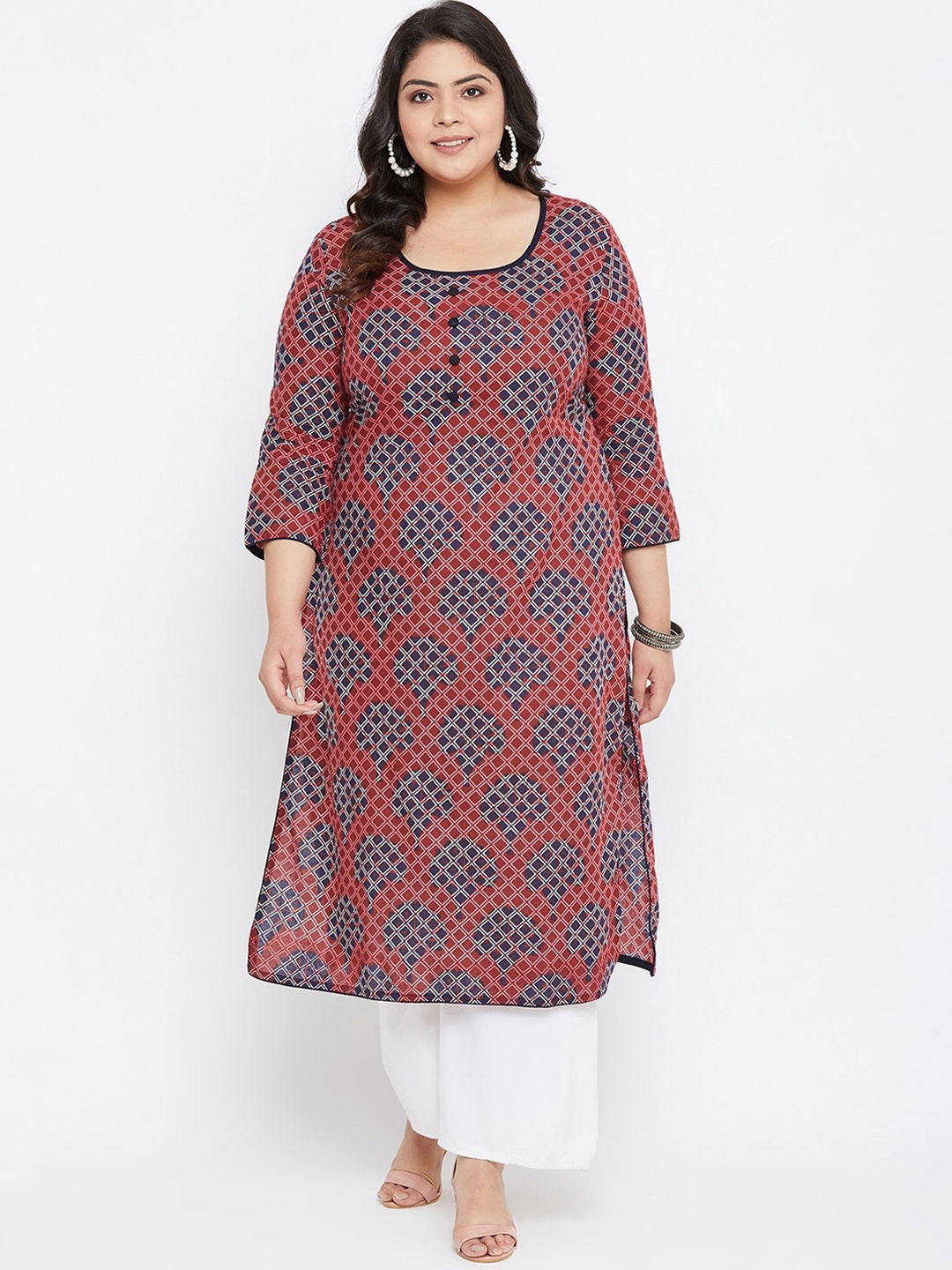 

Agroha Women Navy Blue & Maroon Floral Printed Plus Size Kurta