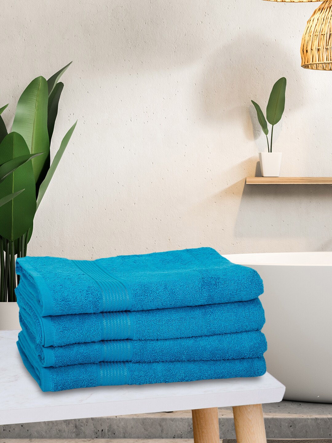 

KOPA Set Of 4 Solid Super Absorbent 380 GSM Cotton Bath Towels, Turquoise blue