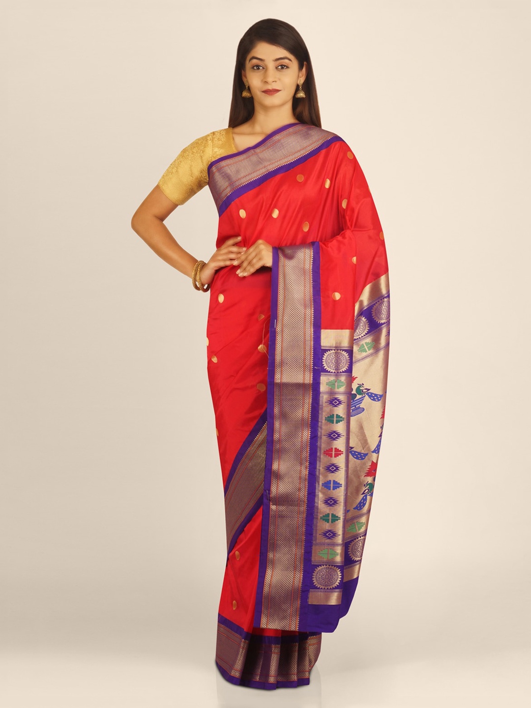 

KAJREE Pink Silk Blend Woven Design Paithani Saree