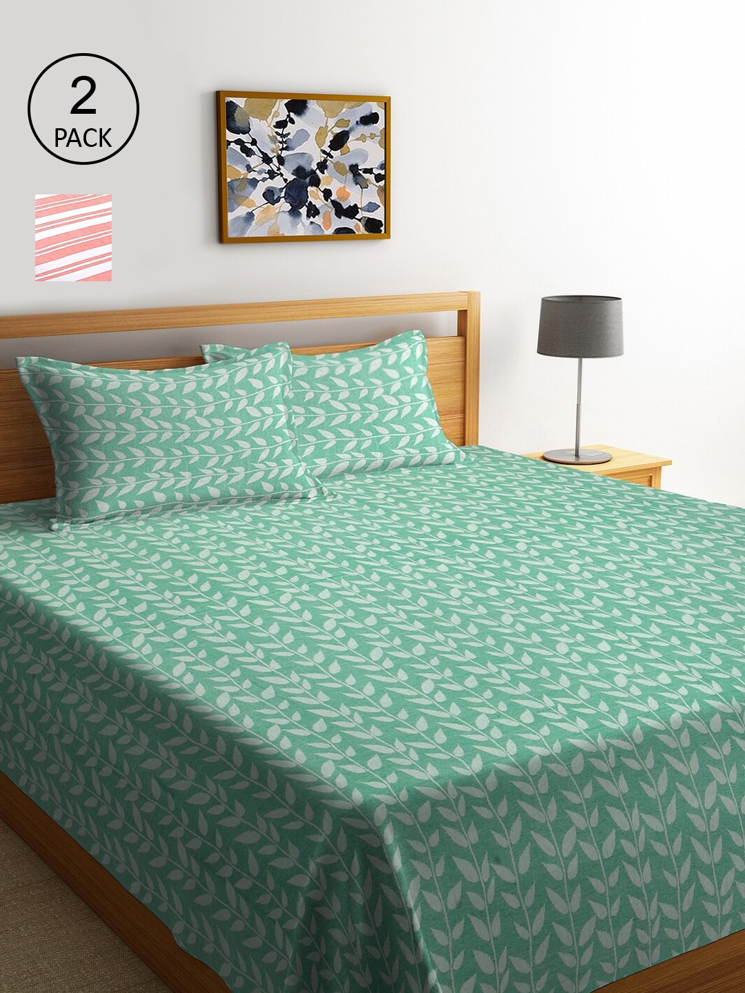 

KLOTTHE Set Of 2 Woven Design Double King Bed Covers with 4 Pillow Covers, Orange