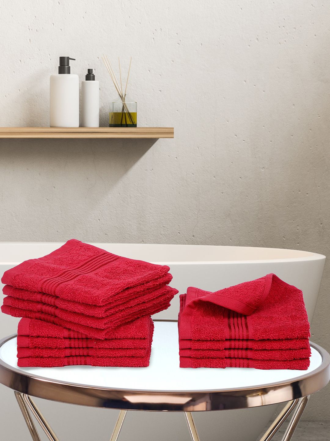 

KOPA Set Of 12 Solid Super Absorbent 380 GSM Cotton Face Towels, Red