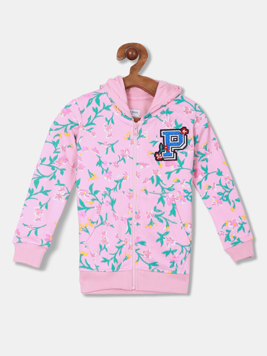 

U.S. Polo Assn. Kids Girls Pink Printed Hooded Sweatshirt