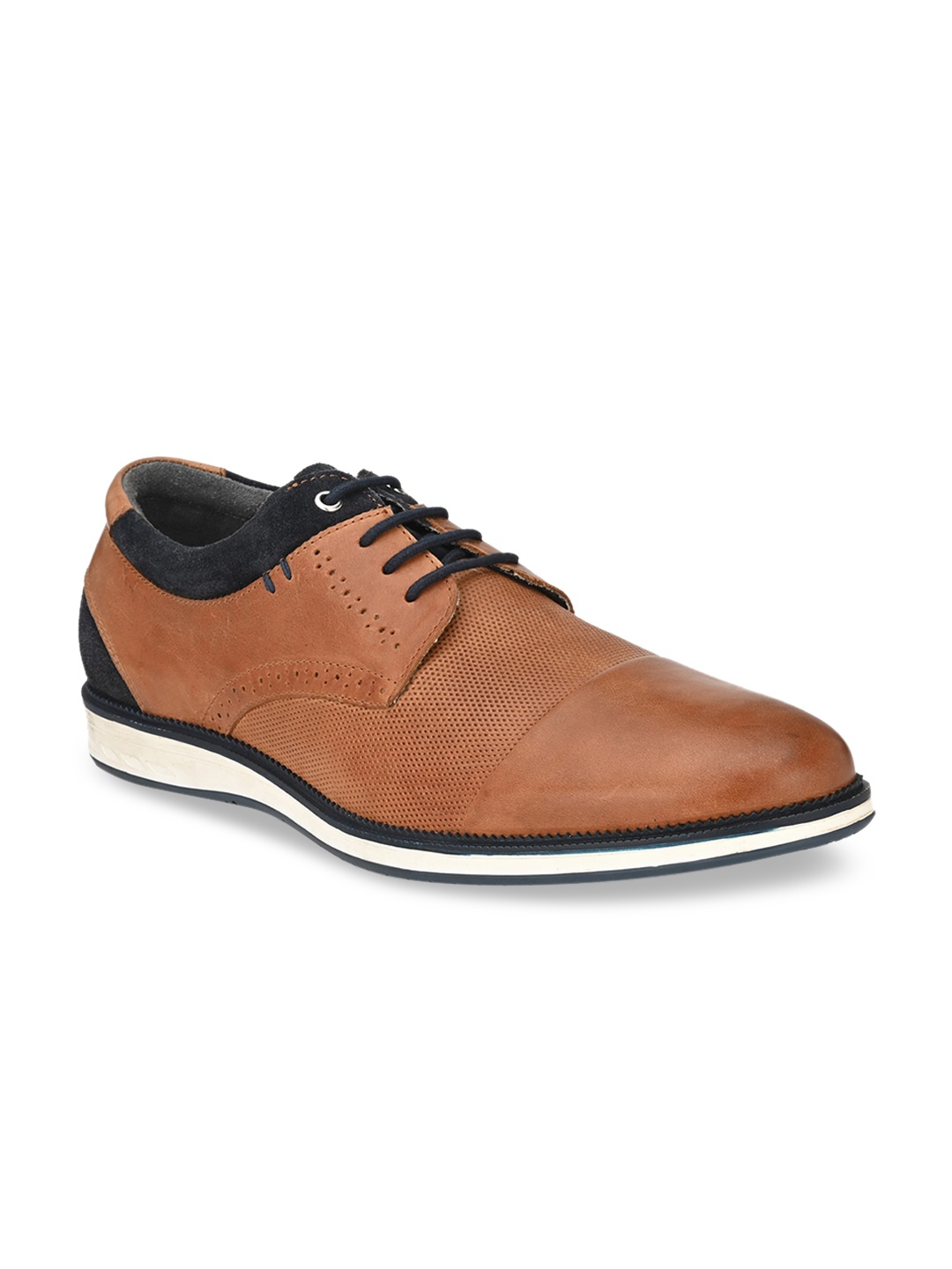 

Delize Men Tan-Coloured Perforations Leather Derbys