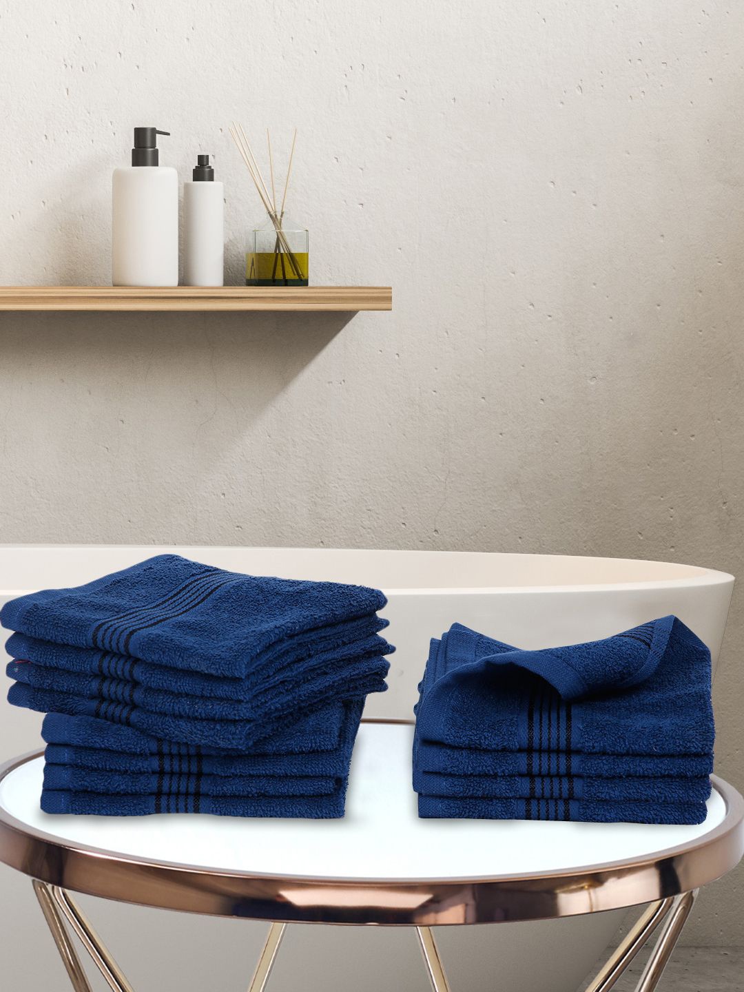 

KOPA Set Of 12 Navy Blue Solid Super Absorbent 380 GSM Cotton Face Towels