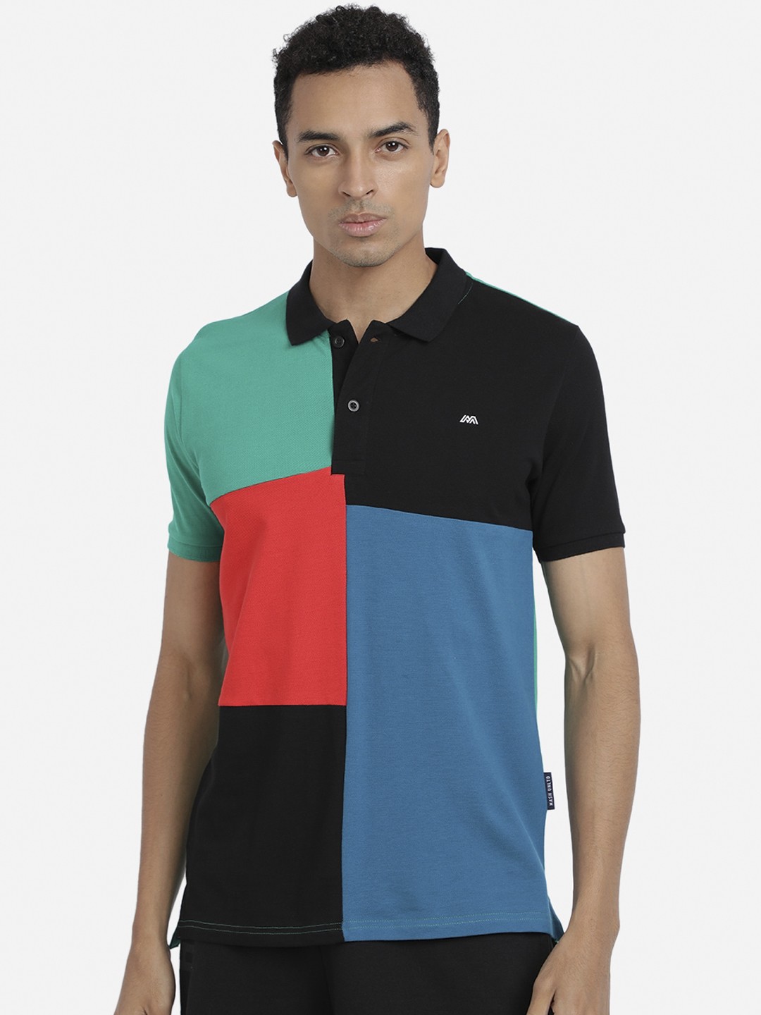 

MASH UNLIMITED Men Green & Black Colourblocked Polo Collar T-shirt