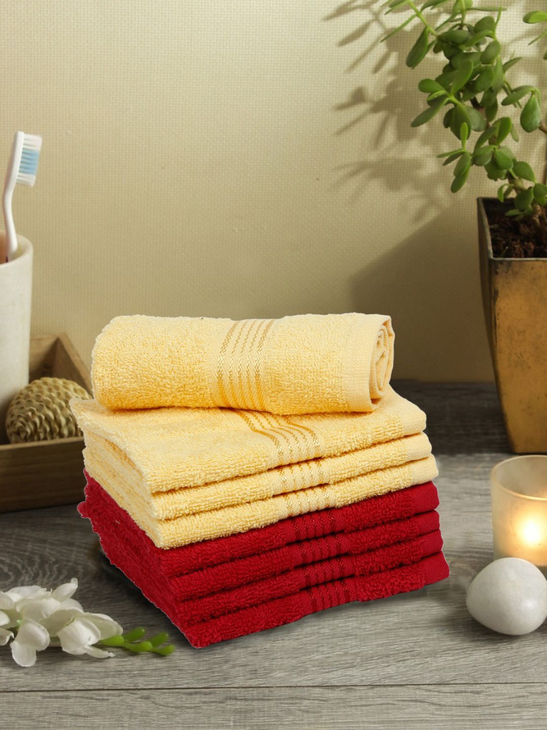 

KOPA Set of 8 Solid 380 GSM Cotton Face Towels, Yellow
