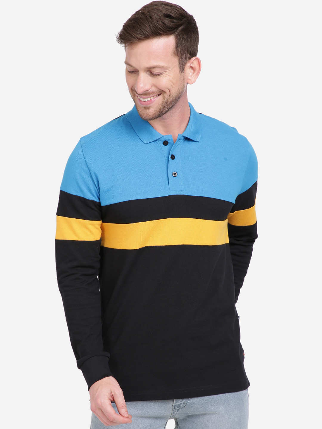 

MASH UNLIMITED Men Blue Solid Polo Collar T-shirt