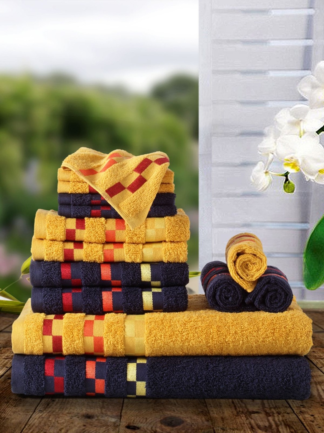

BIANCA Unisex Set of 14 Solid 450 GSM Towels, Navy blue