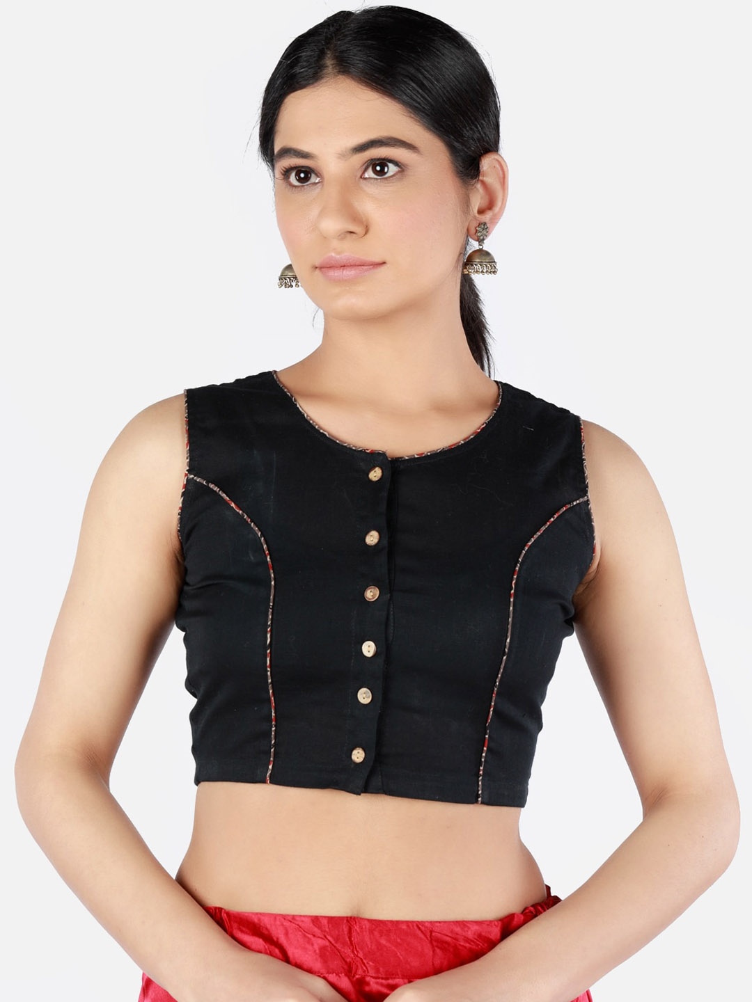 Llajja Women Black Solid Cotton Sustainable Saree Blouse