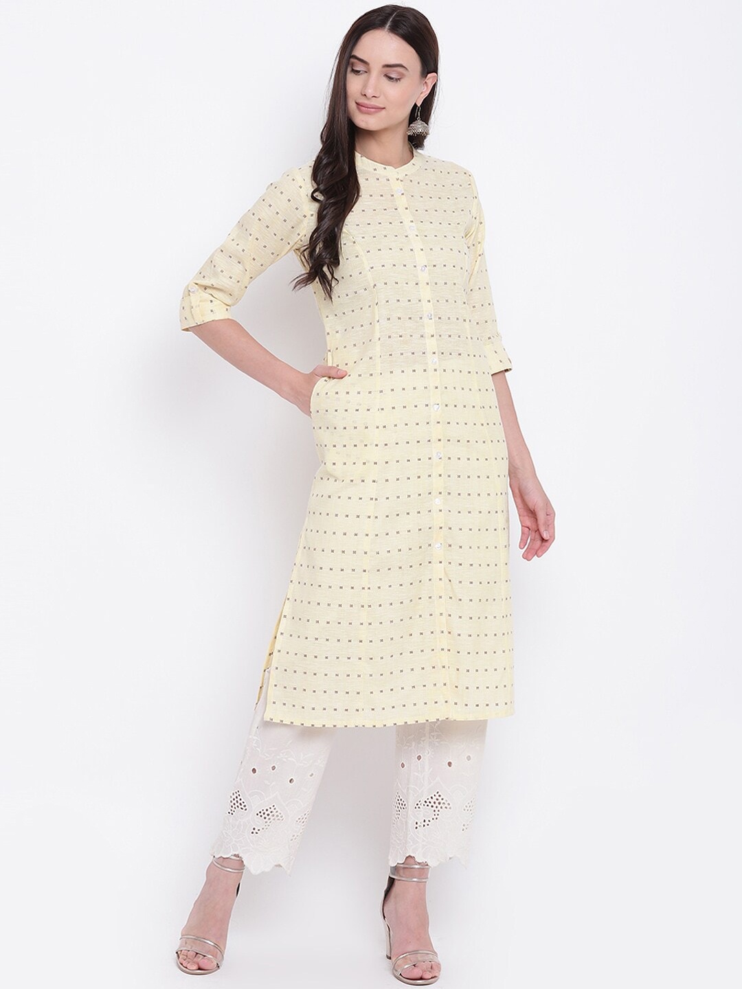 

Be Indi Women Yellow Geometric Printed Kurta