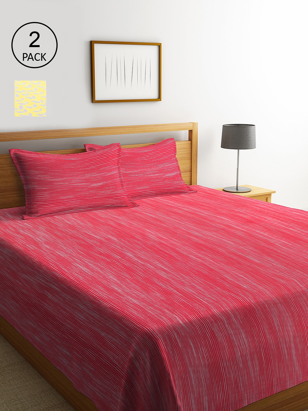 

KLOTTHE Set Of 2 Woven-Design Double King Bed Covers With 4 Pillow Covers, Yellow