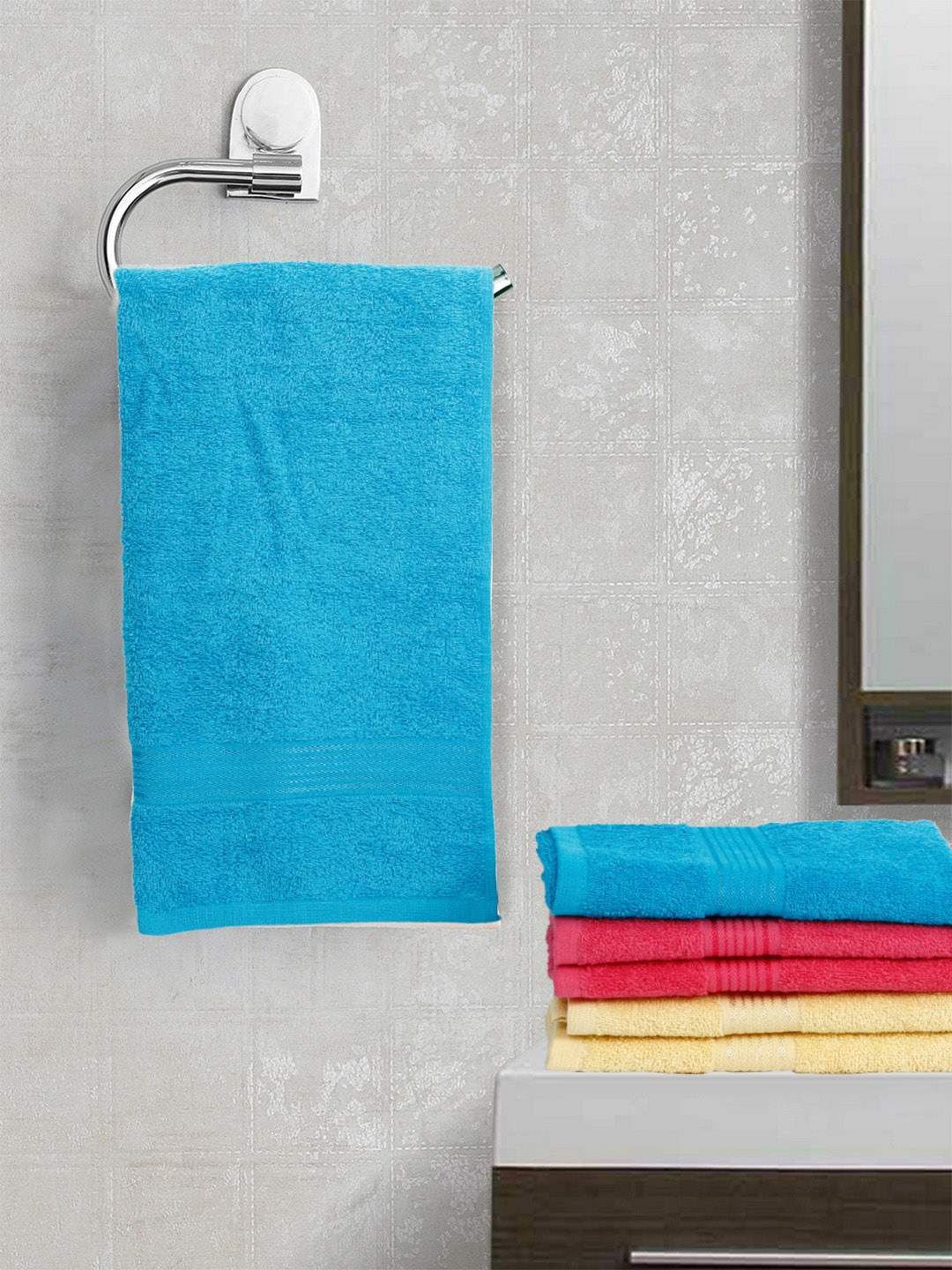 

KOPA Set of 6 Solid Super Absorbent 380 GSM Cotton Hand Towels, Multi