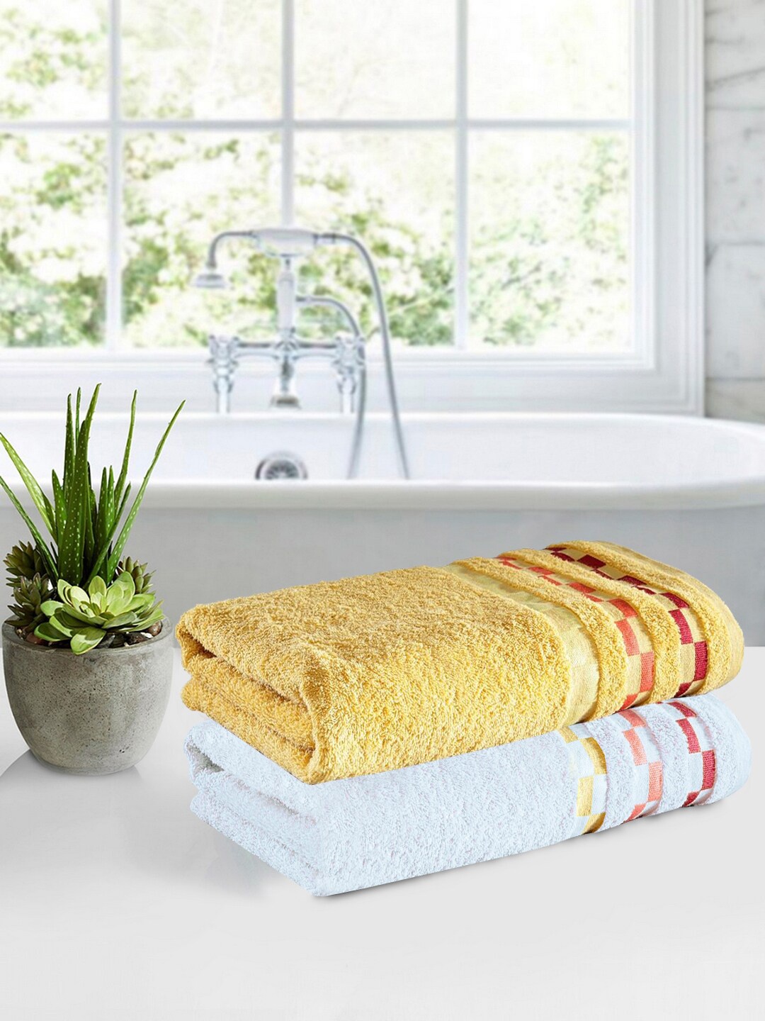 BIANCA 2 Piece Bath Towel (100% Cotton), Yellow