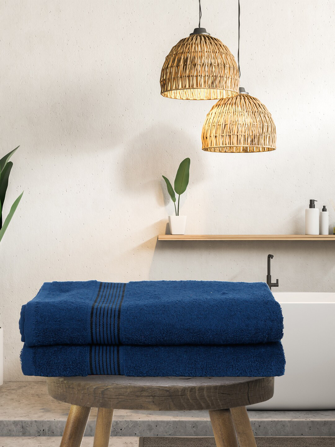 

KOPA Navy Blue Set Of 2 Solid Super Absorbent 380 GSM Cotton Bath Towels