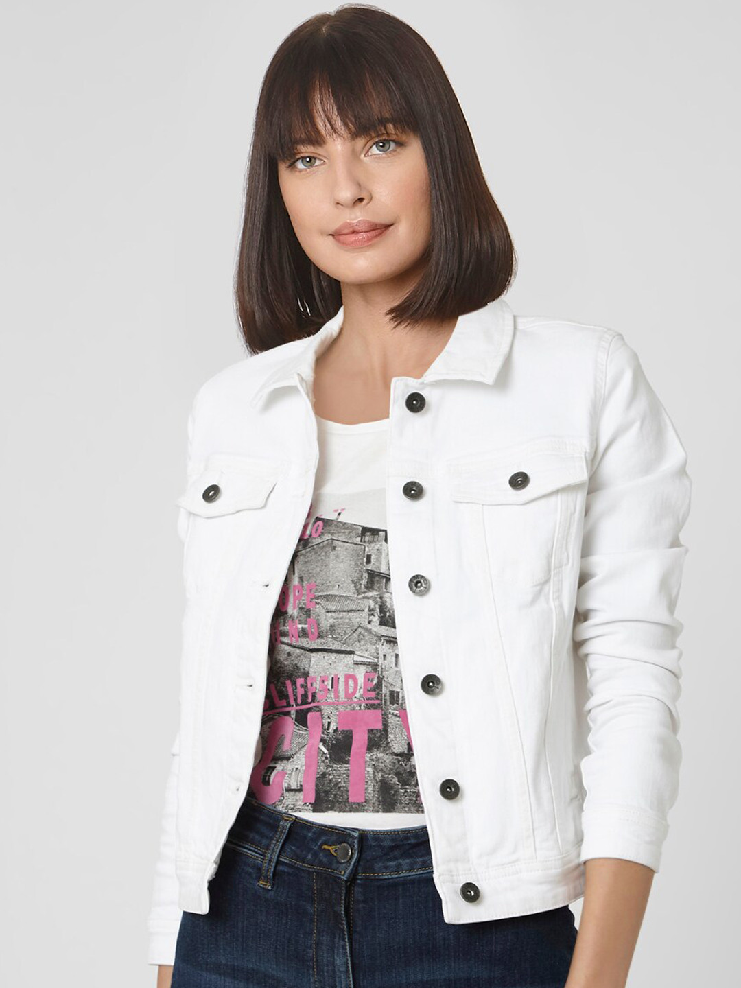 

Vero Moda Women White Solid Crop Denim Jacket