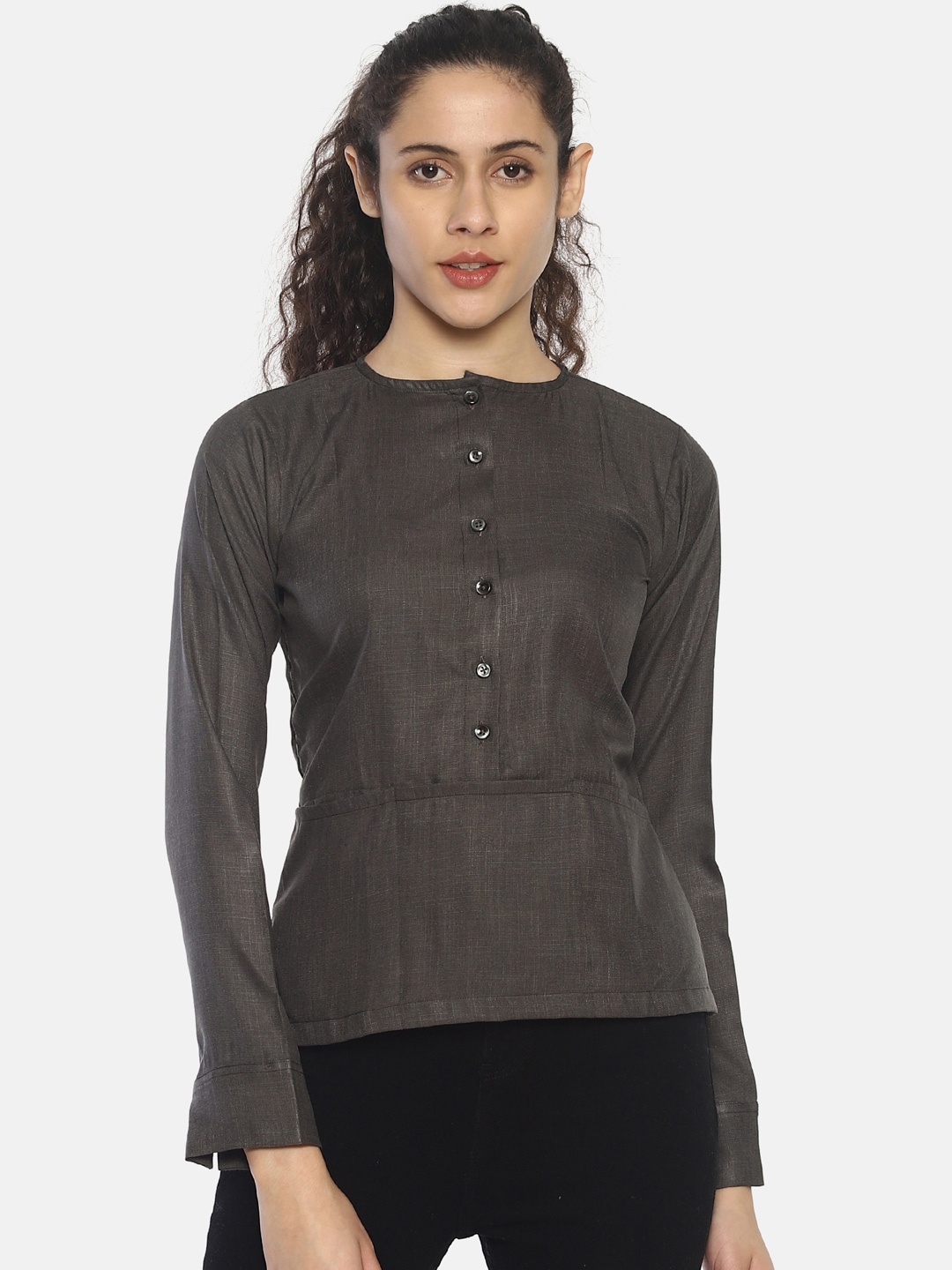 

COUPER & COLL Women Charcoal Solid Regular Top