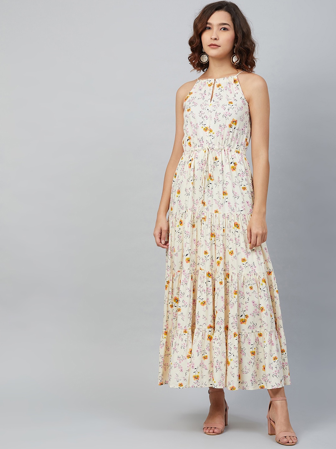 

Marie Claire Women Cream-Coloured Printed Maxi Dress