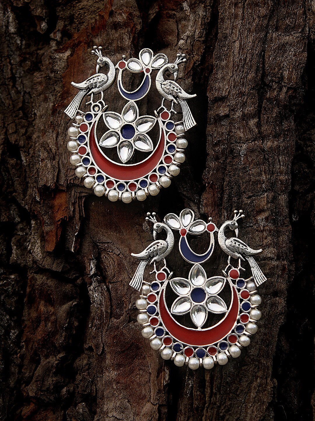 

Adwitiya Collection Silver-Plated & Red Contemporary Drop Earrings