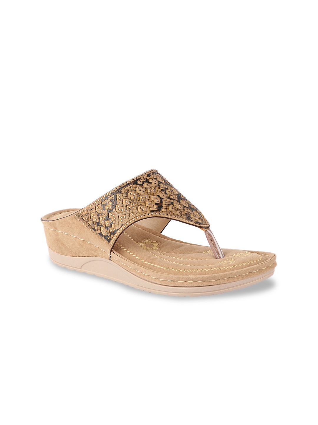 

Shoetopia Cream-Coloured Textured Suede Wedge Sandals