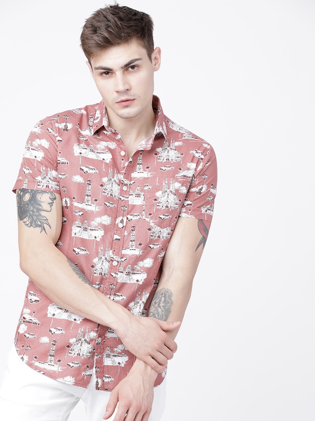 

LOCOMOTIVE Men Pink Slim Fit Printed Casual Shirt