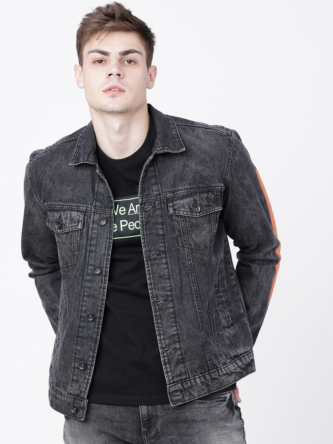 

LOCOMOTIVE Men Grey Solid Denim Jacket