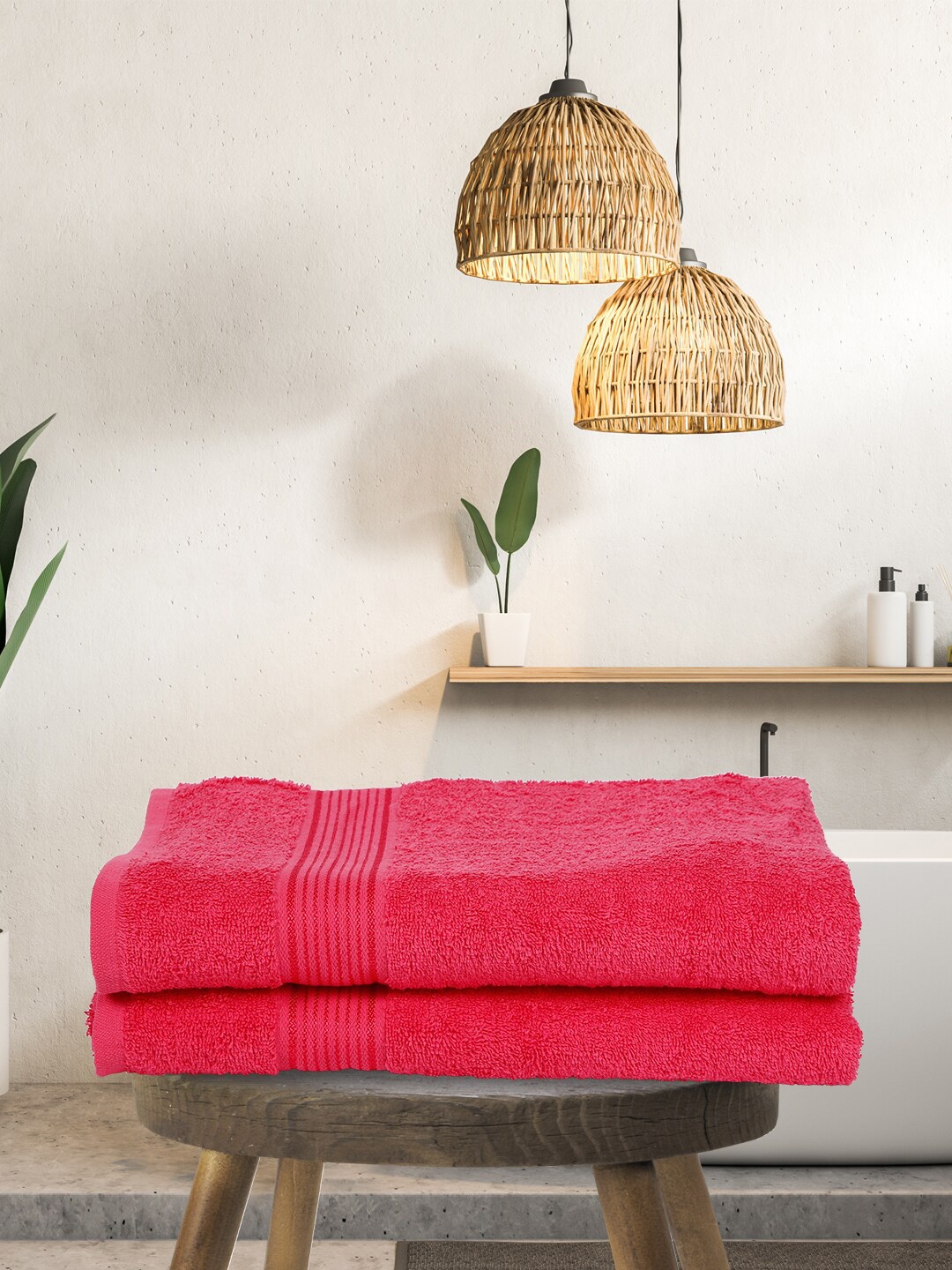 KOPA Set Of 2 380 GSM Cotton Bath Towels, Pink