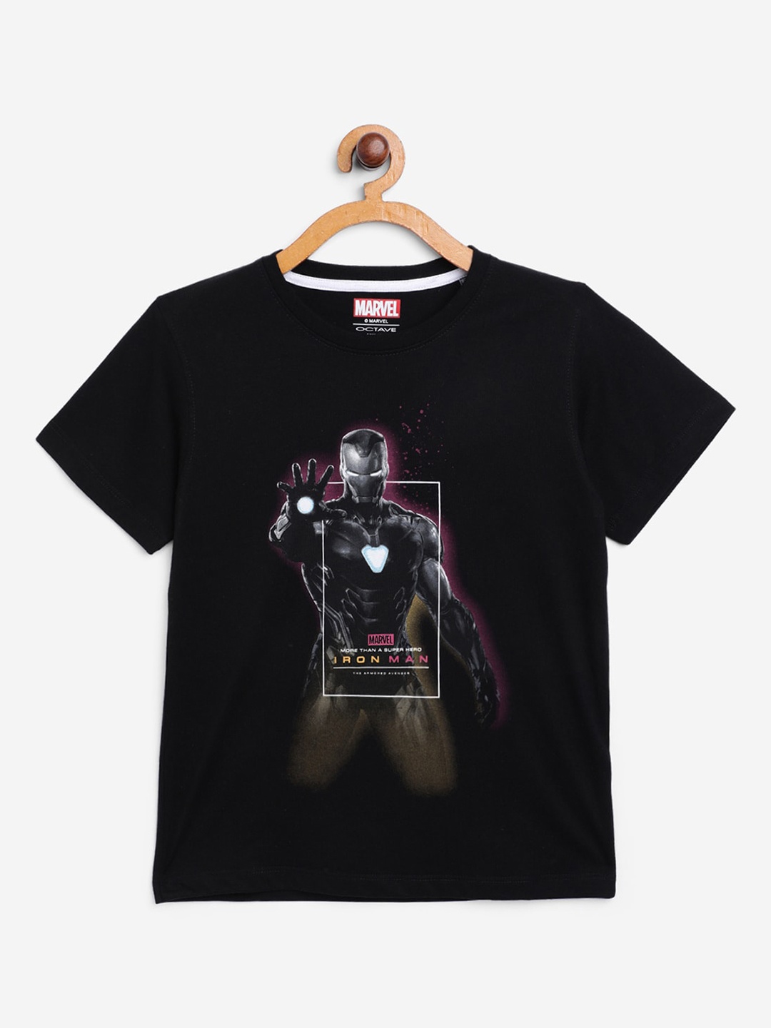 Octave Boys Black Printed Round Neck T-shirt