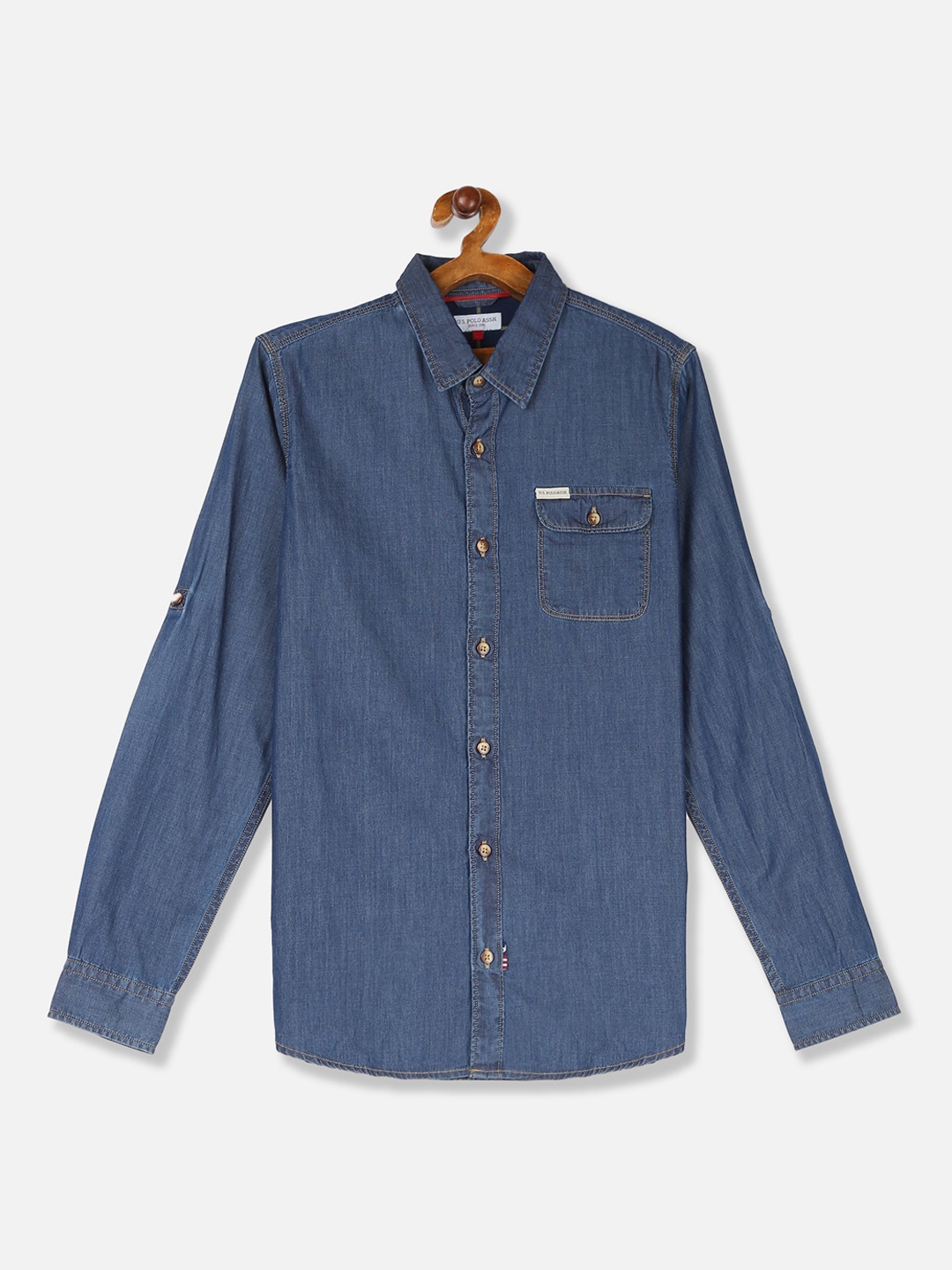 U.S. Polo Assn. Kids Boys Blue Regular Fit Solid Casual Shirt