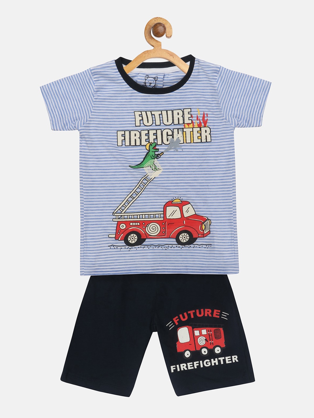

Lazy Shark Boys Blue Striped T-shirt with Shorts