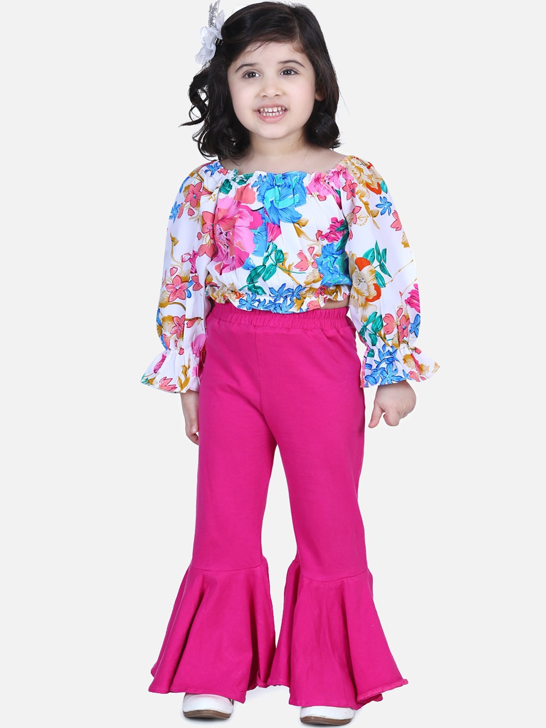 

LilPicks Girls White & Blue Printed Top with Palazzos