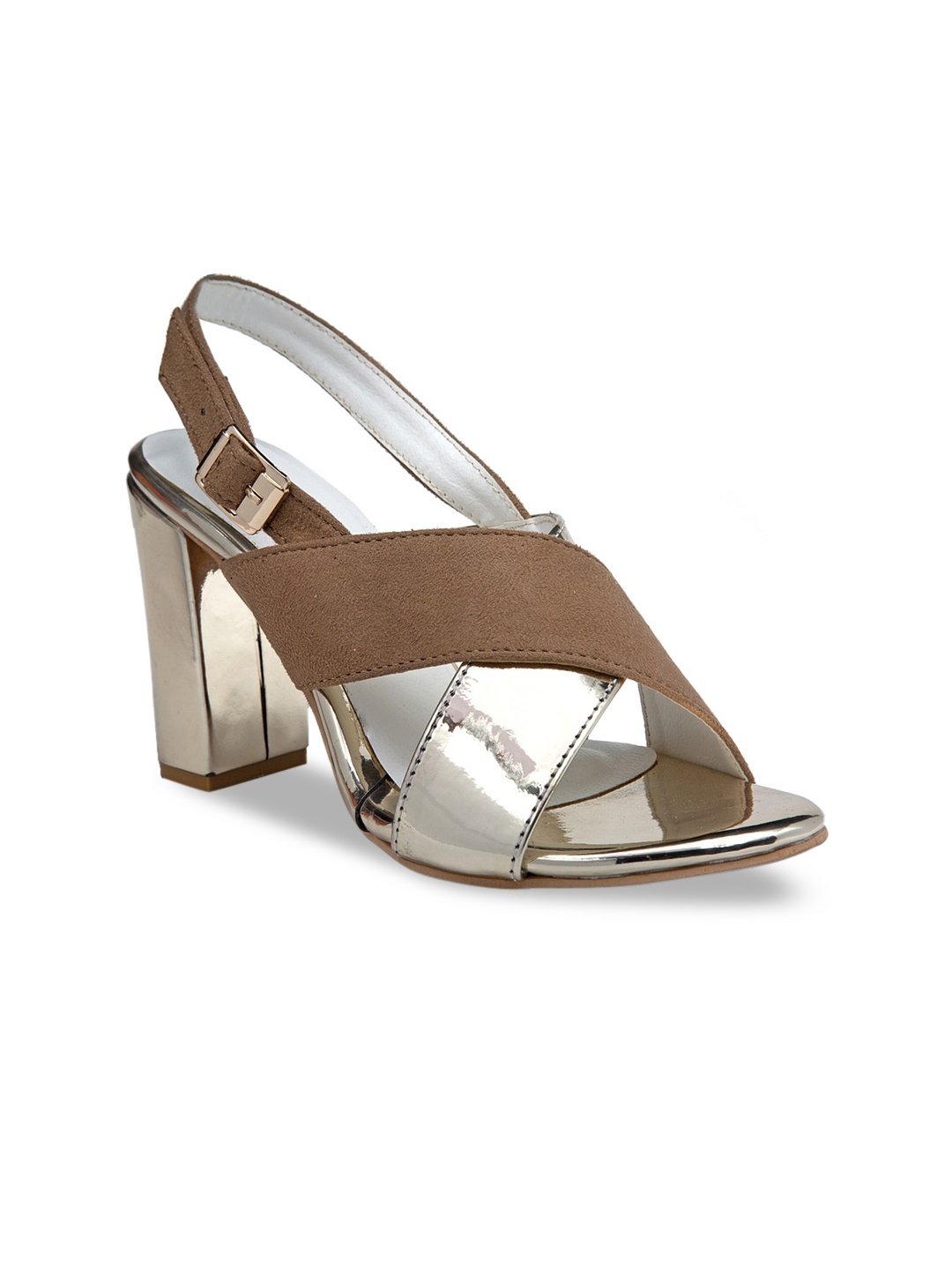 

Misto Women Gold-Toned & Brown Solid Suede Block Heels